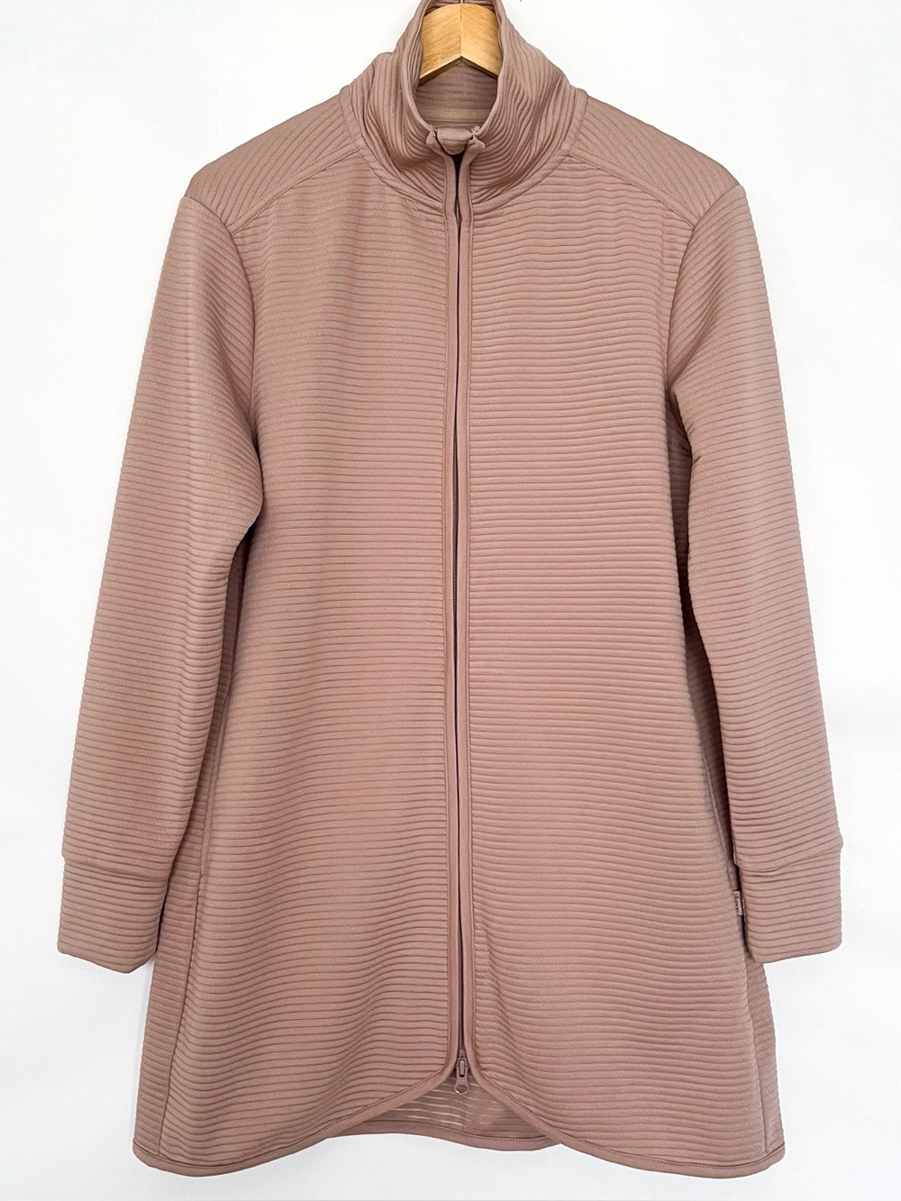 MPG Ottoman Long Jacket High Neck Full Zip Pockets Size Medium Dusty Pink